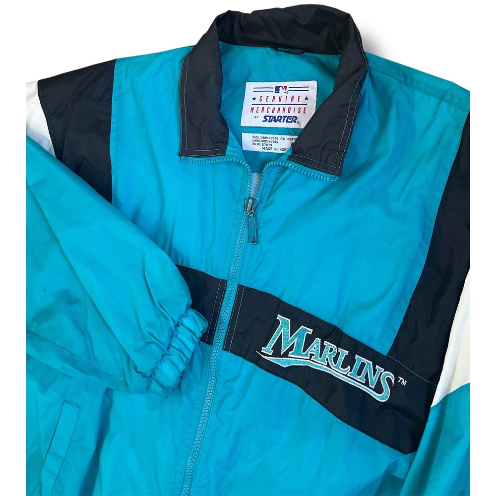 Vtg‎ Starter Marlins Jacket Mens XL Teal Black White Windbreaker Baseball MLB